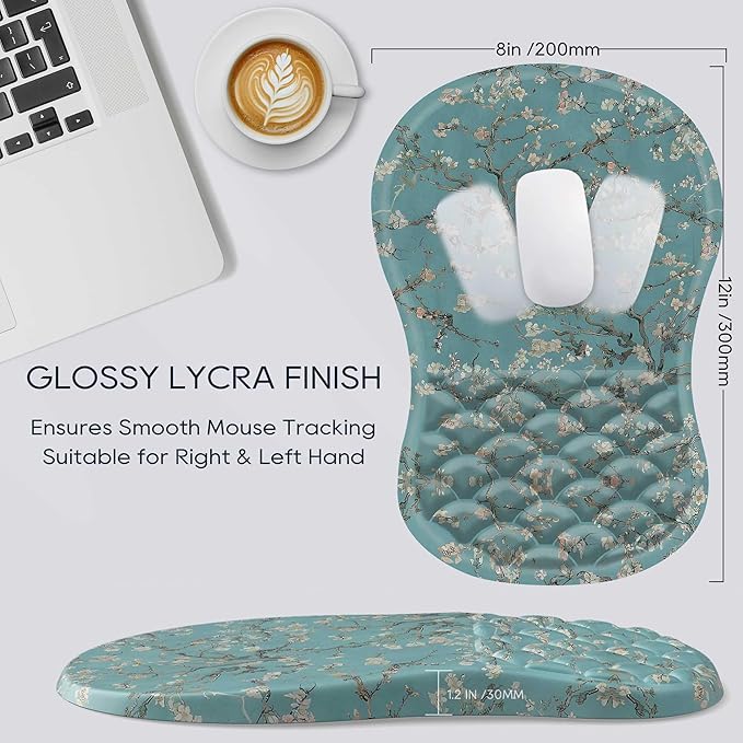 Mouse Pad Wrist Support, Ergonomic Mouse Pad with Wrist Rest, Comfortable Flower Mouse Pad for Laptop, Pain Relief Mousepad with Non-Slip Pu Base