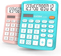 CATIGA Desktop Calculator (2 Pack) 12 Digit with Large LCD Display and Sensitive Button, Solar and Battery Dual Power, Standard Function for Office, Home, School, CD-2786 (Light Blue/Light Pink)