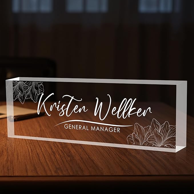 Custom Office Name Plate for Desk, Desk Name Plate Personalized, Personalized Gifts for Women, Appreciation Gifts for Employee Coworkers Boss Teacher, Office Accessories (Engrave Flowers)