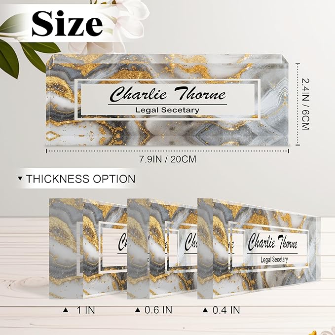 Ship Next Day-Custom Name Plate for Desk, Desk Name Plate Personalized, Acrylic Office Desk Accessories, Appreciation Gifts for Coworkers Employee Boss Teachers Men Women (Silvery Coast)