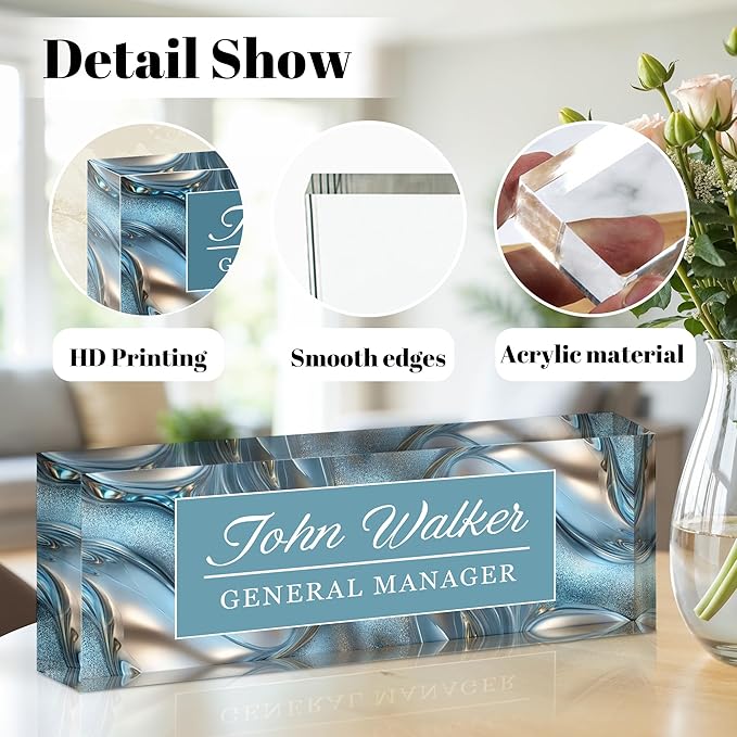 Personalized Name Plate for Desk, Custom Acrylic Desk Name Sign, Office Appreciation Gifts for Women Men Coworkers Boss Teacher Employee