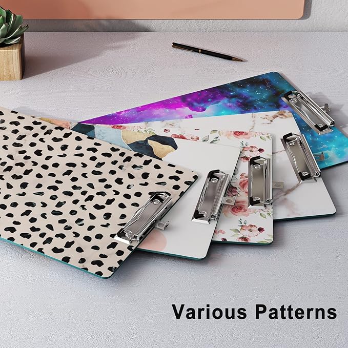 Cute Clipboard Leopard Wood Design Decorative A4 Letter Size Clip Boards for Classroom Office, Standard Size 9" x 12.5" with Low Profile Metal Clip - Cheetah Spots