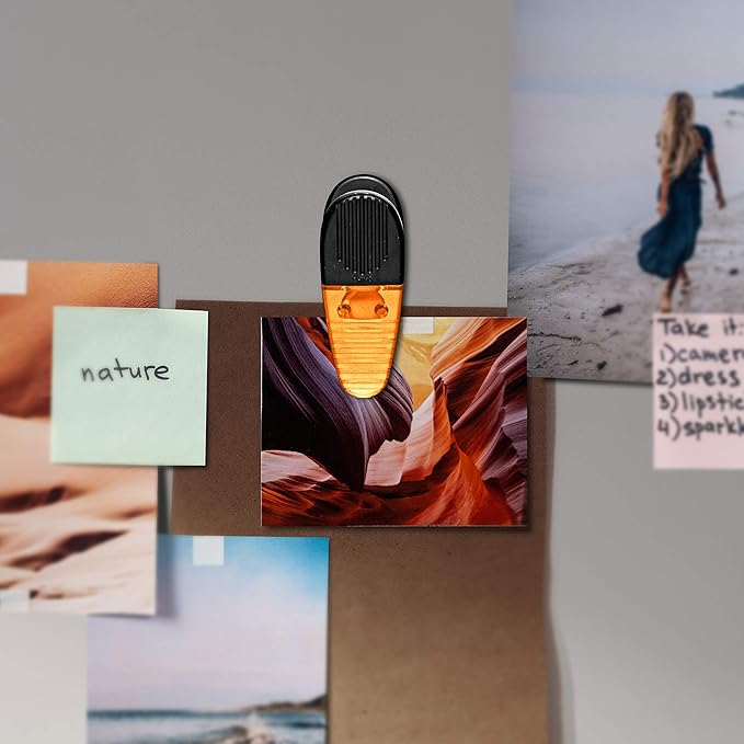 10 Magnetic Memo Holders Set - Large Clip, Plastic - TOrange