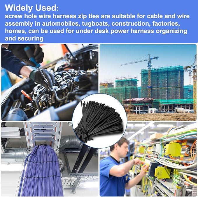 120 PCS 7.5 Inch Plastic Zip Ties with Screw Holes, Heavy Duty Mountable Cable Ties, UV Resistant Electrical Zip Ties for Indoor & Outdoor (Black)