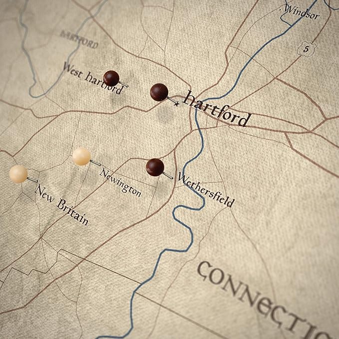 Push Pin Connecticut Map Board - With Push Pins to Mark Connecticut Travels - Handmade in Ohio, USA - Design: Rustic Vintage