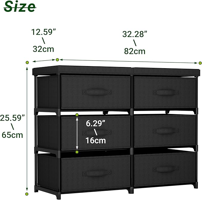 Dresser with 6 Fabric Drawer Stand Desktop Sturdy Metal Plastic Support Tube Cube Storage Cabinet for Bedroom Organization Dorm Front Hall Entryway