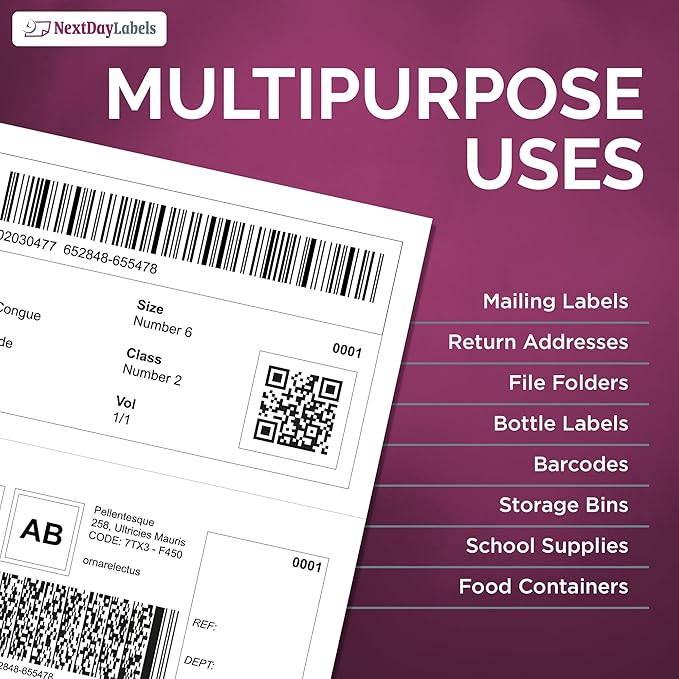 NextDayLabels 8.5x5.5 Half Sheet Stickers White Blank Labels for Laser Inkjet Printer - 2 Per Page Self-Adhesive Shipping Packaging Product Made in USA - 100 Labels