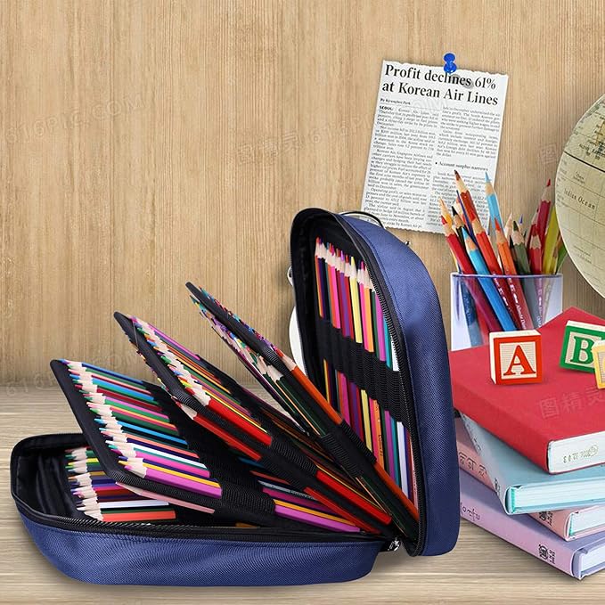 220 Slot Colored Pencil Case Pen Bag with Zipper for Artist Storage Organizer for Watercolor Pencil Gel Pen Marker Highlighter Large Capacity Handy Pencil Holder (Blue)