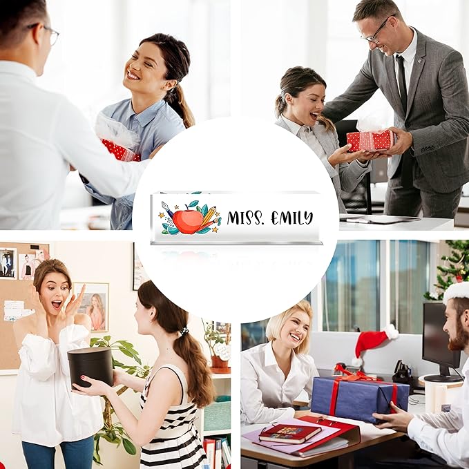 Desk Name Plate Personalized, Premium Clear Teacher Acrylic Desk Name Plate, Personalized Name Plate for Desk, Office Decor for Women or Men Coworkers, Boss, Employee, Teacher