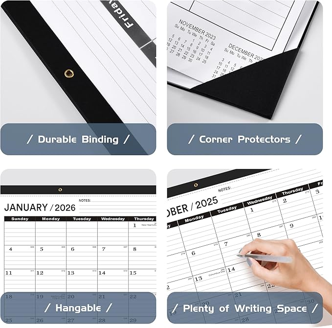 Desk Calendar 2025-2026 large 22 x17 (October 2025-March 2027) 2025-2026 Desk Calendar Large 22 x17,Classic Black Calendar 2026,Large Calendar 2026 with Plastic Cover