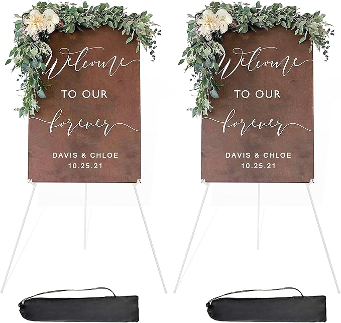 DANMO Easel Stand for Wedding Sign Poster 63'' Instant Display Easel for Floor Adjustable Metal Art Easel White 2 Pack