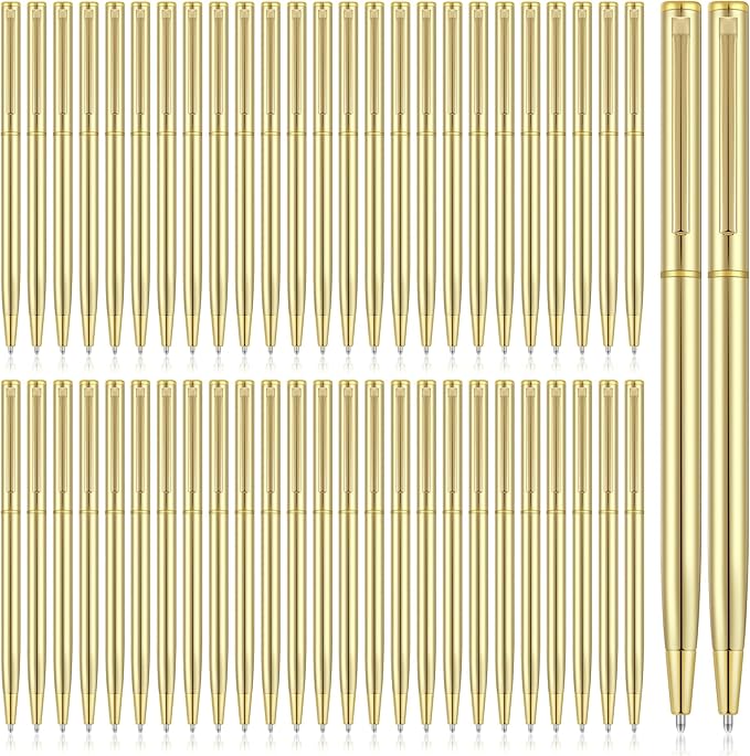 Zonon 100 Pieces Metal Slim Ballpoint Pens Bulk Retractable Metallic Black Ink 1 mm Medium Point Smooth Writing Pens for Wedding Business Office Supplies Students Teachers Men Women Present
