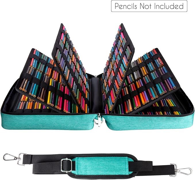 YOUSHARES Organizer Color Pencil 480 Slots - Pen Case Organizer with Handy Wrap & Zipper, Multilayer Holder for Prismacolor Colored Pencils & Gel Pen (Green)