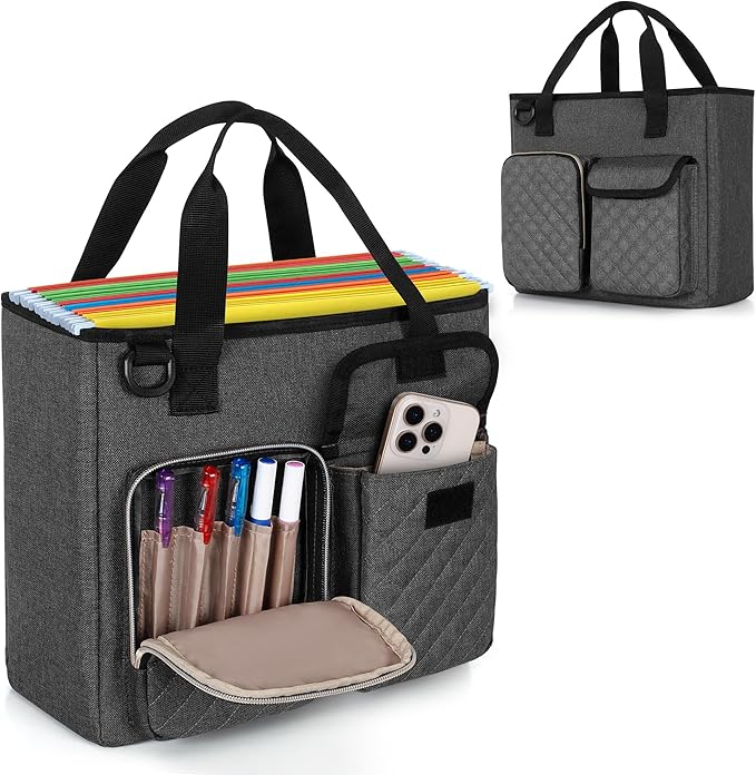 LUXJA Vertical File Organizer for Letter Size Hanging File Folder, Portable Document Organizer with Tablet Pocket (Up to 12.9 in), Bag Only, Gray