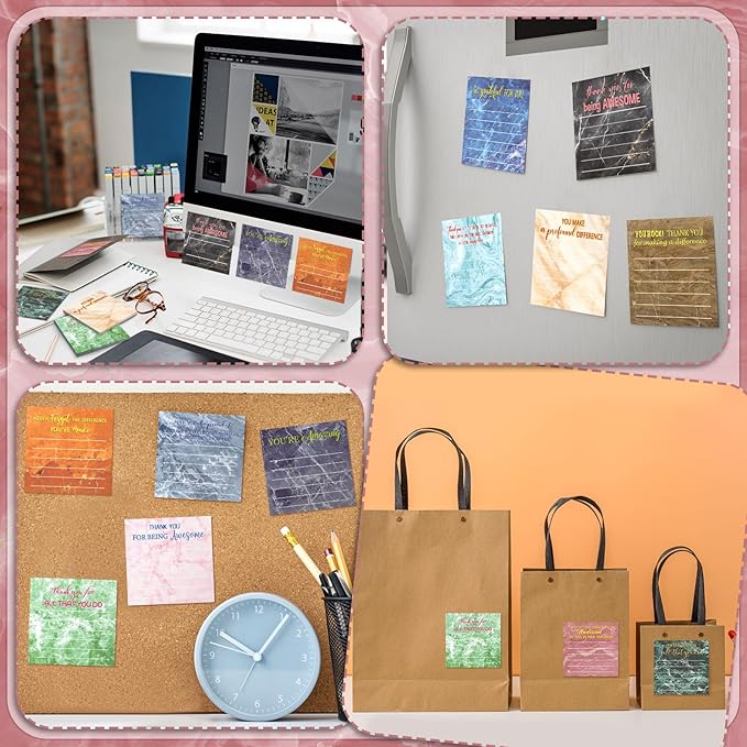 Yinder 24 Pcs Employee Appreciation Sticky Notes New Year Gift Bulk Motivation Sticky Note Pads Inspirational Gift for Teacher Nurse Staff Coworker Office Supply 3 x 3'' (Appreciation,Marble)