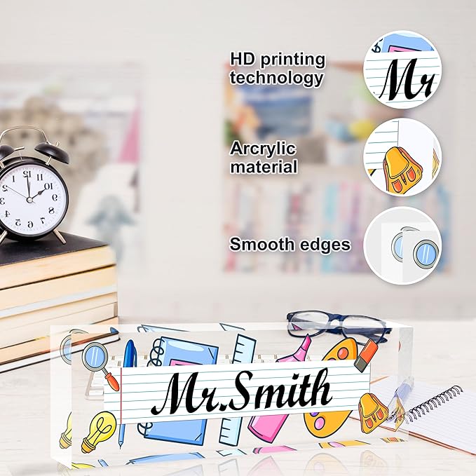 Custom Desk Name Plate Personalized, Acrylic Name Plates for Desk, Office Decor Personalized Gifts for Teacher Coworkers Boss Nurse Learning Tools