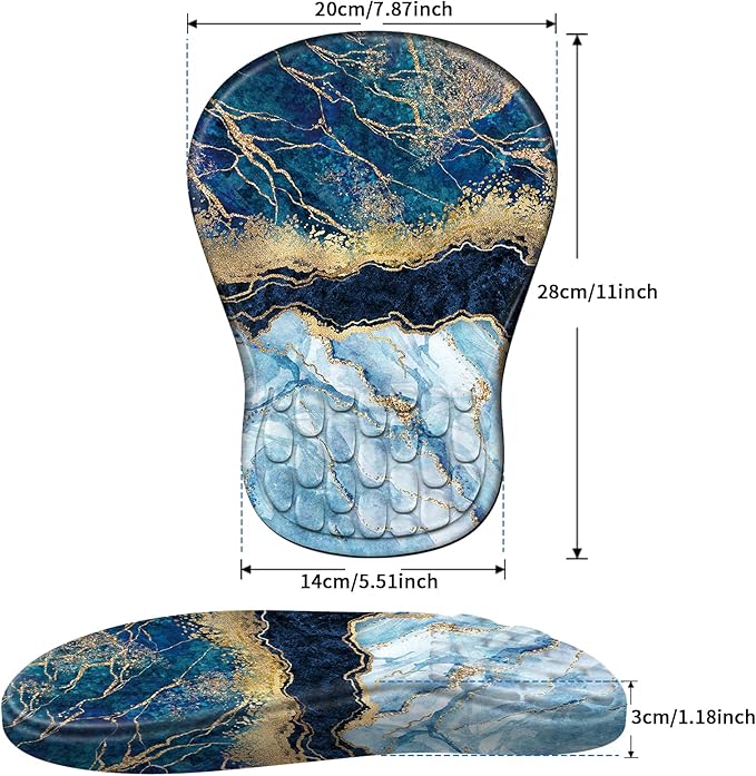 YIWEI Ergonomic Mouse Pad with Wrist Rest - Comfortable Office Mousepad with Memory Foam Wrist Support for Carpal Tunnel Relief, Mouse Pads with Non-Slip Base for Gaming and Home (Marble)