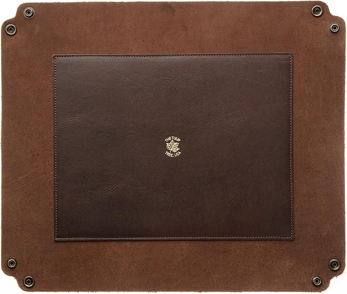 USA Handmade Premium Leather Valet Tray, Folds Flat! Dice Rolling Basket and Organizer With Brass Rivets (Dark Walnut Brown, XL)