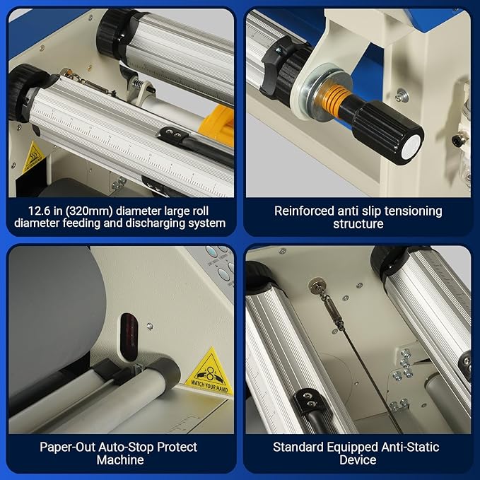 65" Full-Auto Cold & Heat Assisted Laminator Machine with 4 Trimmers, Max Speed 40ft/min, 63" Max Width, 1.1" Max Thickness, Infrared Heating, Digital Control for Vinyl Graphics, Inkjet Prints,1700-B1