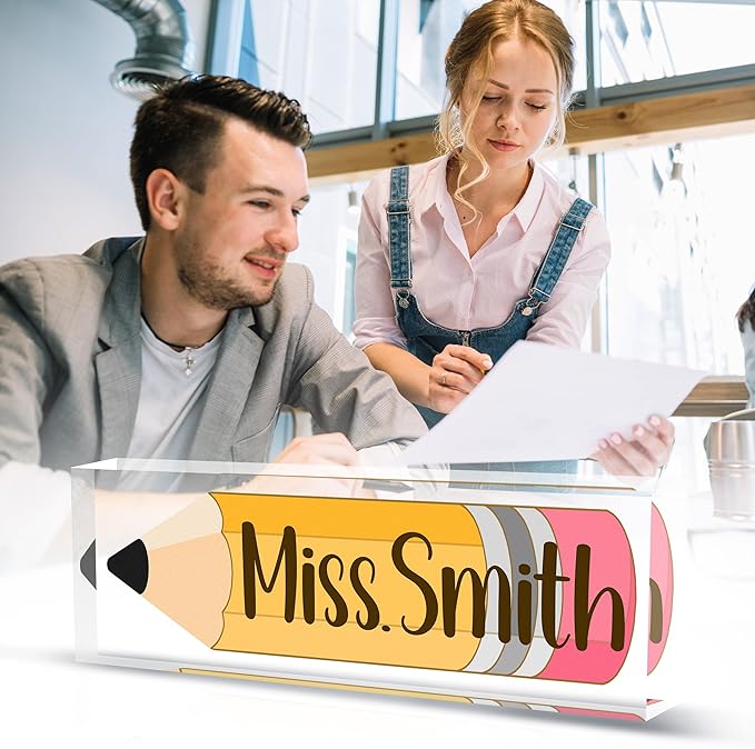 Teacher Name Plate for Desk, Acrylic Desk Name Plate Personalized Office Desk Decor, Teacher Appreciation Gifts Beast Teacher Gifts