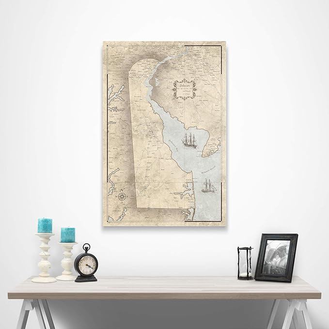 Conquest Maps Push Pin Delaware Map Board - With Push Pins to Mark Delaware Travels - Handmade in Ohio, USA - Design: Rustic Vintage