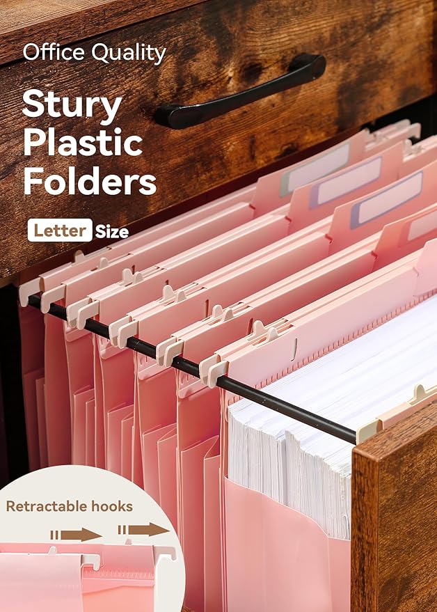 Plastic High Capacity Hanging File Folders, Letter Size, 4" Expanding Accordion Pocket with Movable Dividers, Pink Colors, Heavy Duty for Filing Cabinet, Insertable Tabs, 6 Pack
