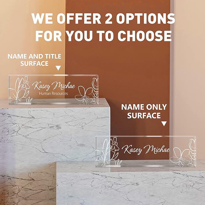SalaGraphics Custom Engraved Acrylic Name Plates for Desks, Office Desk Plate Personalized, Decor Nameplate, Nurse Manager Employee Teacher Appreciation Gifts, Accessories (Flowers F)