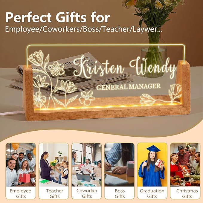 Ships Next Day, Custom Name Plate for Desk - Business Light Up Acrylic Desk Name Plate Personalized Elegant Office Gift for Boss Coworker Teacher Employee Appreciation Gift, Office Decor for Women Men