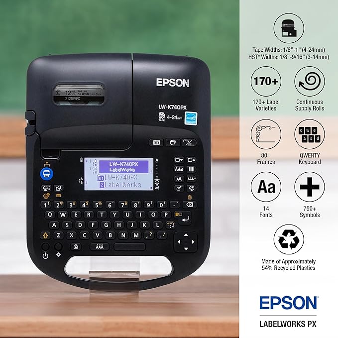 LABELWORKS Epson LW-K740PX Industrial Handheld Label Maker for Office Home & Healthcare – Custom Durable Identification and Organization Labels - Full Kit