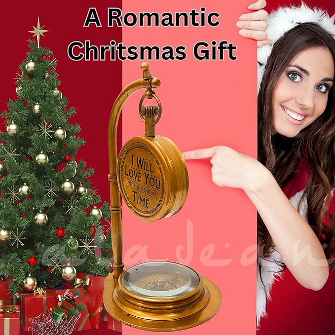 Anniversary Table Clock Compass Gift for Him Her | Vintage Decorative Desk Clock Romantic Gift Ideas for Husband Wife Wedding Anniversary Celebration Gift lovers boyfriend girlfriend (LOVE YOU - NEO)