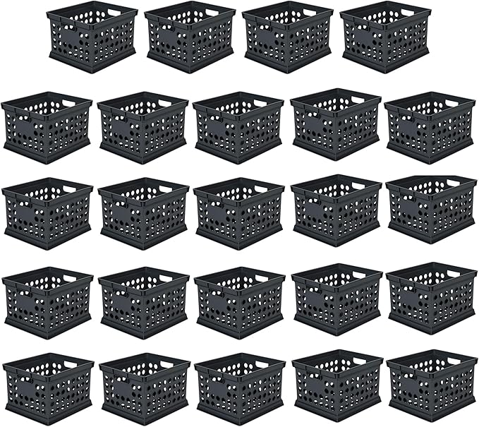 Sterilite Stackable Plastic Storage Crate Bin Organizer File Box with Handles for Home, Office, Dorm, Garage, or Utility Organization, Black, 24-Pack
