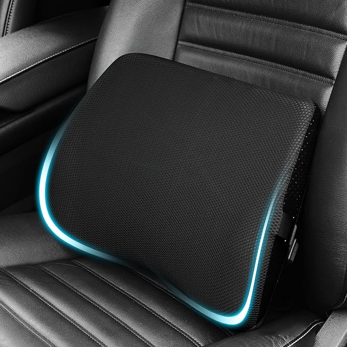Lumbar Support Pillow for Car, Lower Back Support for Driving Seat Memory Foam Lumbar Pillow for Office Chair - Back Pain Relief for Car Seat, Wheelchair (Black)