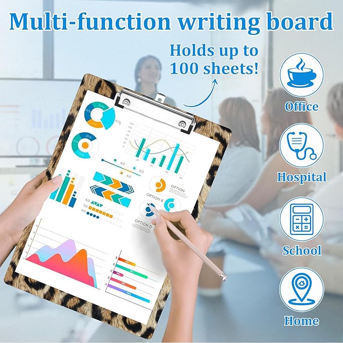 Leopard Print Clipboard Decorative Clip Board with Metal Clip A4 Standard Size 12.5" X 8.7" for Teacher Students Nurses Office