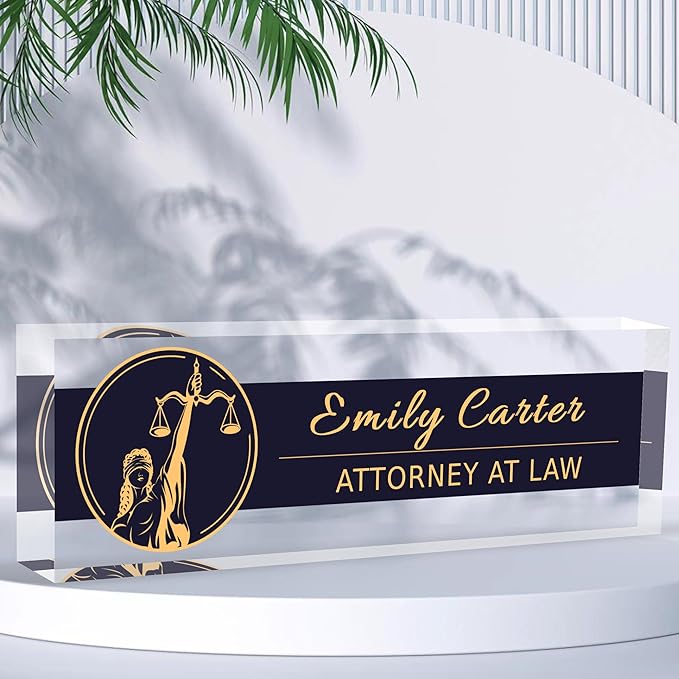 Custom Desk Name Plate Personalized, Acrylic Name Plates for Desk, Office Decor Personalized Gifts for Teacher Coworkers Boss Nurse (Lawyer)