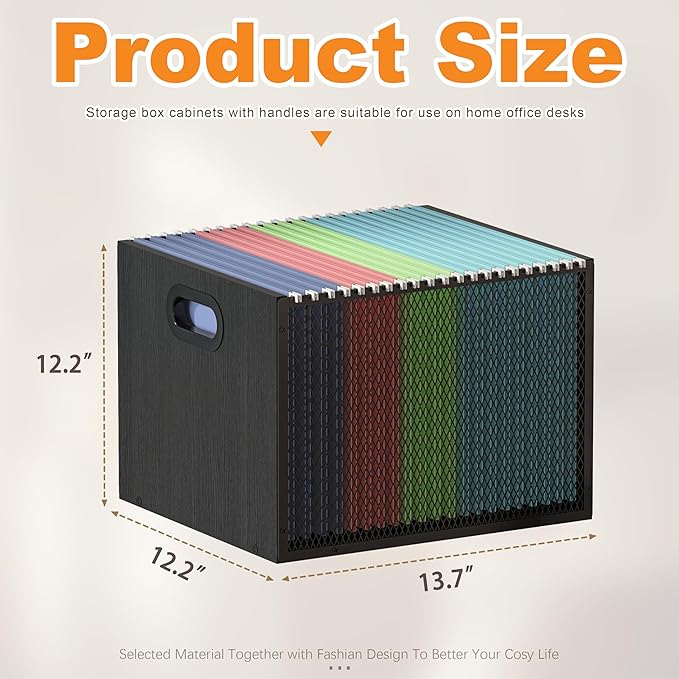 Piskyet Wooden Hanging File Organizer for desk, Metal Mesh File Folder Organizer Crate Cabinet Storage Box with Handle for Home Office Desk,Letter - Size,Black