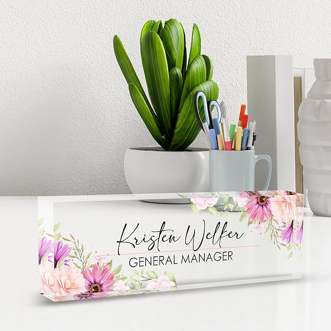 Personalized Desk Name Plates - Office Gifts for Teacher, Boss, Employee Appreciation - Chrysanthemum