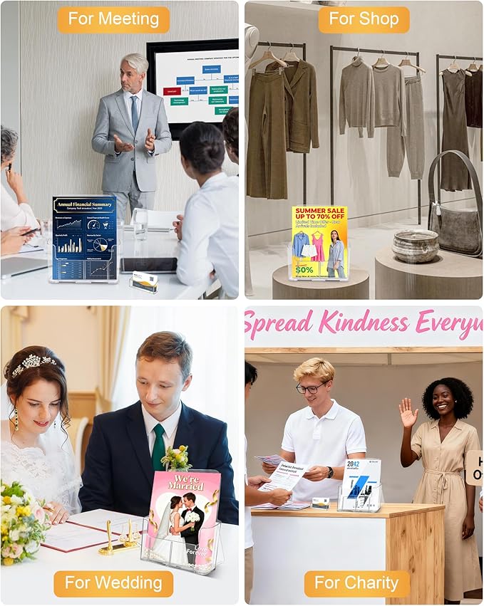 Acrylic Brochure Holder 8.5 x 11, 4 Pack Clear Brochure and Business Rack Card Holder Stand, Wall Mount Flyer Holder for Store Office Magazine Pamphlet Literature Document Menu Journals