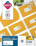 MACO Printable Labels for Shipping - Laser/Ink Jet Compatible Shipping Labels, 10 per Sheet, 2" x 4", Box of 100 Pages/1000 Labels, White