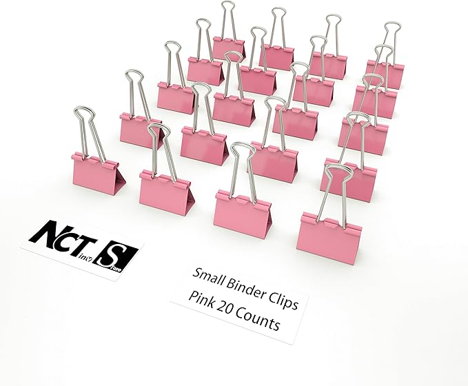 nctinystore Binder Clips Small Metal Clamp 0.75 inch / 19 mm (Pink, 20-PCS)