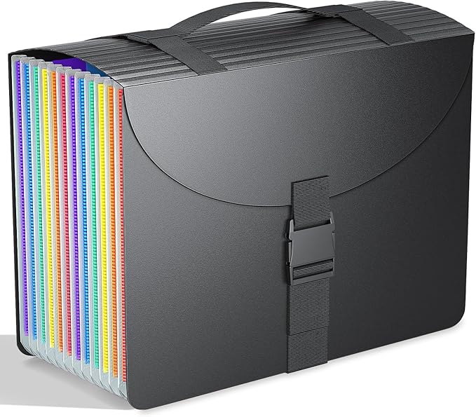 Expanding File Folders with Handle,Accordion File Organizer 13 Expandable Pockets,Portable Filing Box,Adjustable Support Strap,Colored Tabs,Paper Bills Documents Organizer,A4/Letter Size