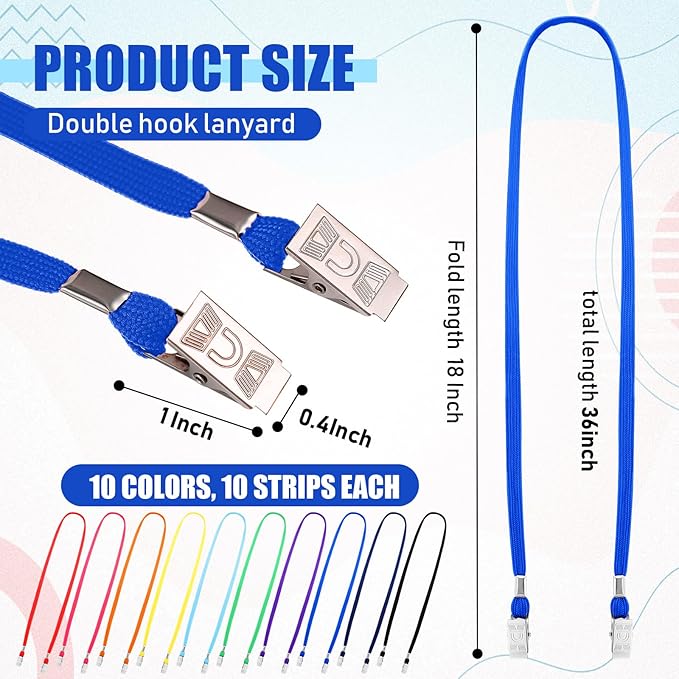 Patelai 100 Pack Double Clip Lanyards Bulk Face Mask Lanyard Twist Free 2 Hook Design Adjustable Badge Neck Strap for ID Name Badge Holder School Conference Office Class Essential (Mix Color)