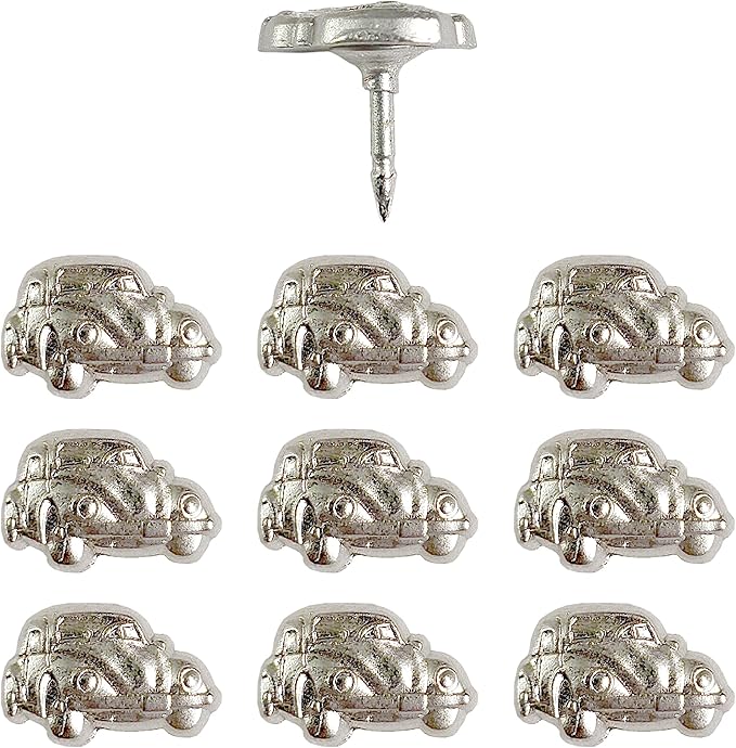 Beetle Bug Car Push Pins - Silver Bug Car Pins - For Cork Board, Maps, or Lapel Pin Use - Designed in USA - Set of 10