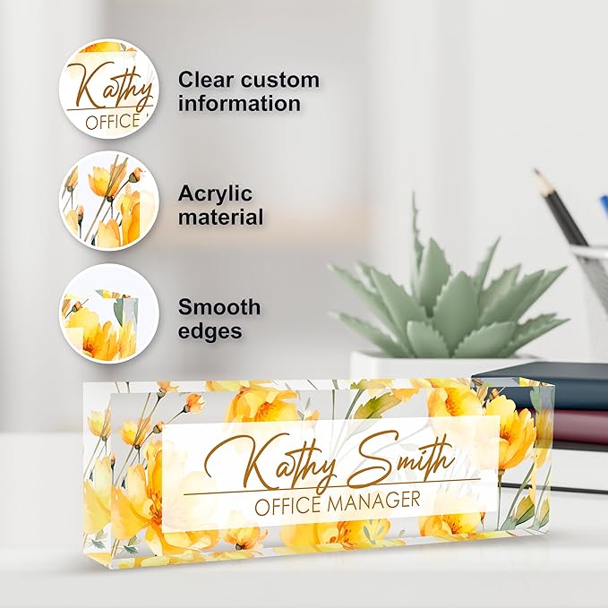 Personalized Name Plate for Desk, Custom Desk Name Plate, Acrylic Name Plate Office Desk Accessories, Personalized Office Gifts for Coworkers Teachers, Employee Appreciation Gifts (A-WaterColor5)