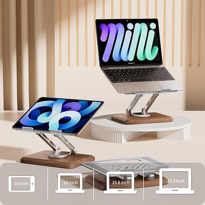 muso wood Laptop Stand for Desk, Laptop Riser with 360 Rotating Walnut Base, Adjustable Laptop Stand, Ergonomic Wooden Laptop Ventilated Stand for 10 to 17.3 Inches Notebook PC Computer