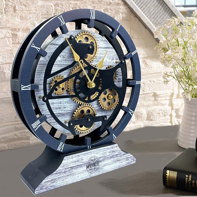 The Gears Clock Desk Clock 10 inches with Real Moving Gears Convertible into Wall Clock (Silver Glamour)