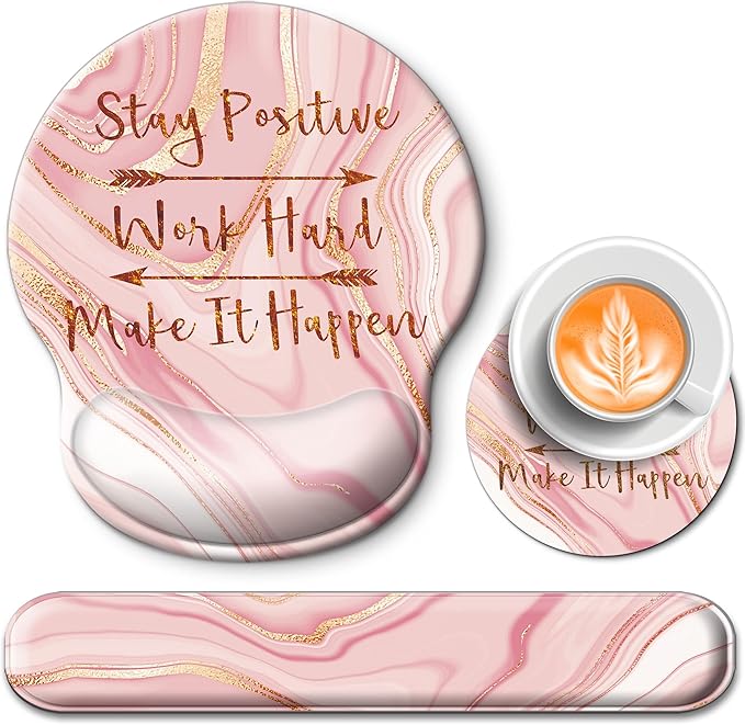Mouse Pad and Keyboard Wrist Rest Support, with Non-Slip PU Base,Gel Mouse Pad with Coaster,Pain Relief for Gaming, Computer,Office -Pink Positive 3