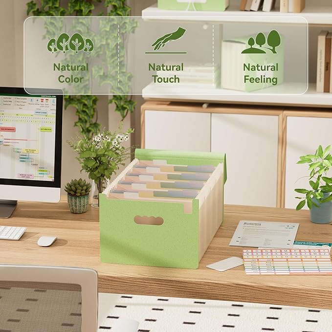 Accordion File Organizer, 26 Pockets Wheat Straw Expanding File Folder, Monthly Bill Receipt Organizer, A-Z Tabs, 100% BPA Free, Return to Nature, Healthy Living, Letter/A4 Size - Mint Green