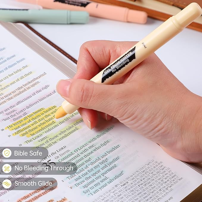 FUNFULL Bible Highlighters and Pens No Bleed Through, 16 Pack Assorted Colors Pastel&Earthy Gel Highlighters, Bible Markers Study Kit Journaling School Supplies with Wax texture（Soft Colors）