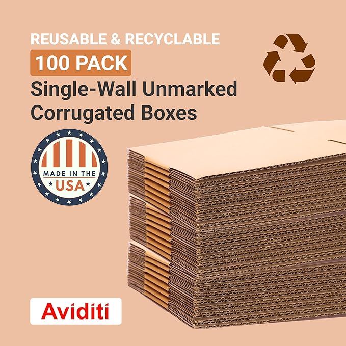 Aviditi Shipping Moving Boxes 6" x 6" x 6" (100-Pack) Small Corrugated Cardboard Packaging Boxes - Shipping, Packing, Moving, and Storage Box for Home or Office - Standard 32 ECT