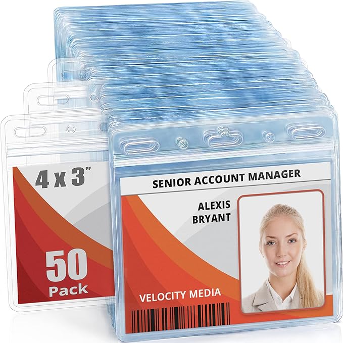 MIFFLIN-USA Card Protector (Clear, 4x3 Inches, 50 Pack), Waterproof and Resealable Horizontal Plastic ID Name Badge Holders